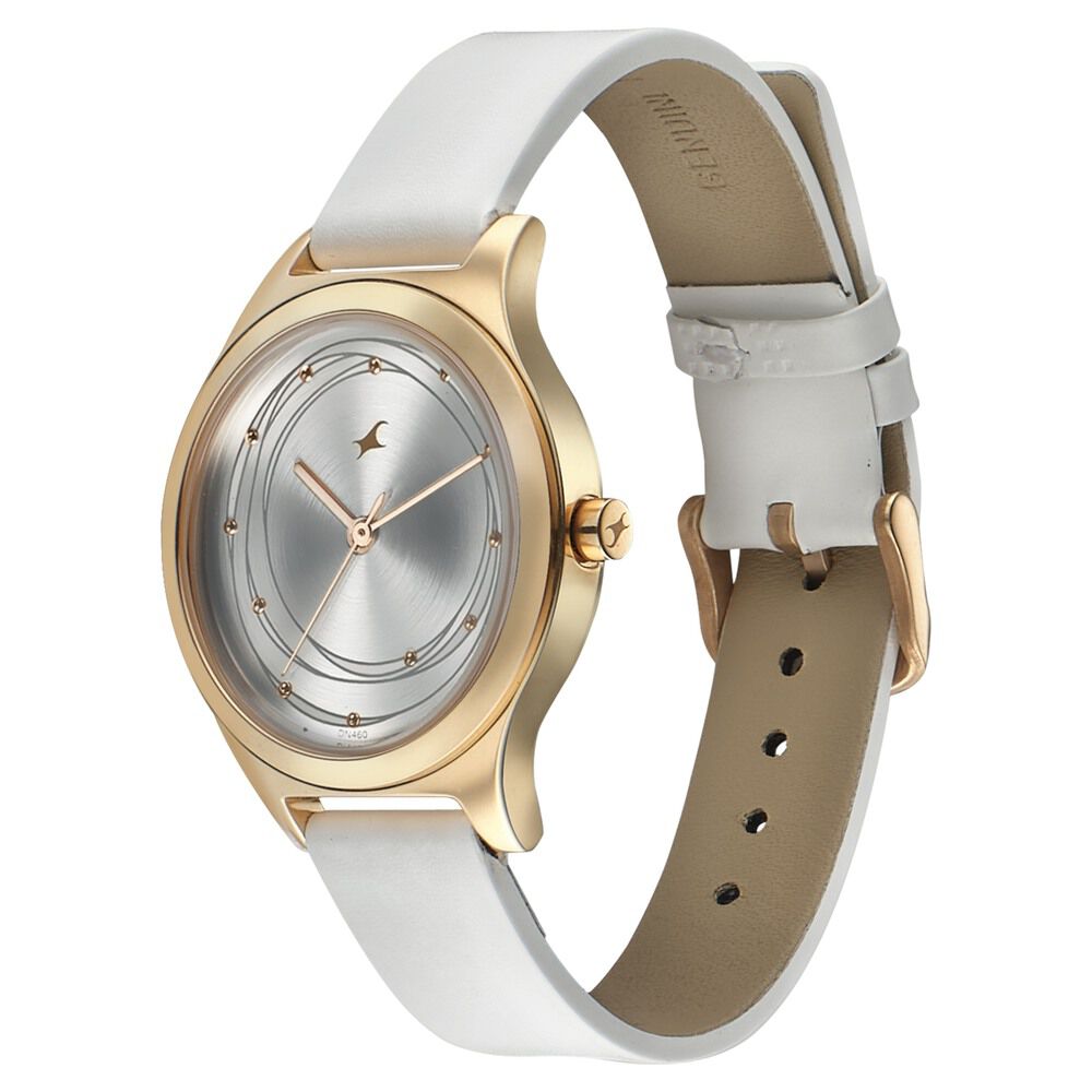 Fastrack Style Up Silver Dial Leather Strap Watch for Girls