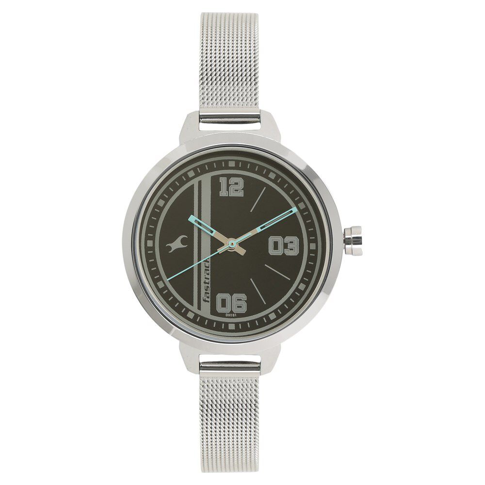 Buy Online Fastrack Varsity Quartz Analog Black Dial Stainless Steel Strap Watch for Girls nl6174sm02 Fastrack