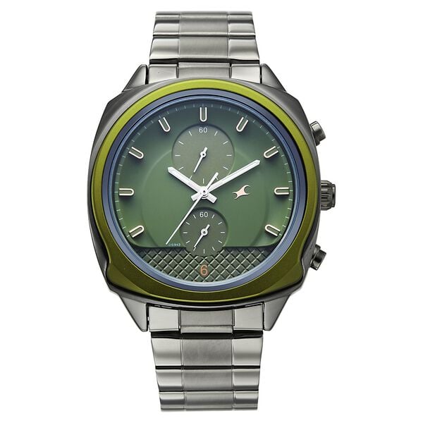 Fastrack Gelato Gunmetal chronograph watch with Pista green dial for Guys - image number 0