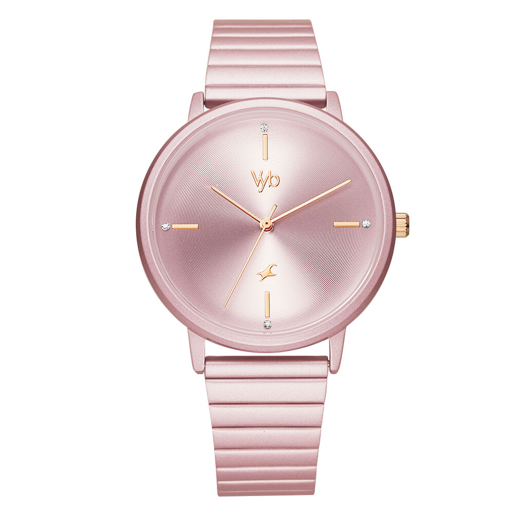 Vyb by Fastrack Quartz Analog Pink Dial Stainless Steel Strap