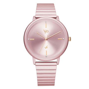 Fastrack Vyb Bliss Quartz Analog Pink Dial Stainless Steel Strap Watch for Girls