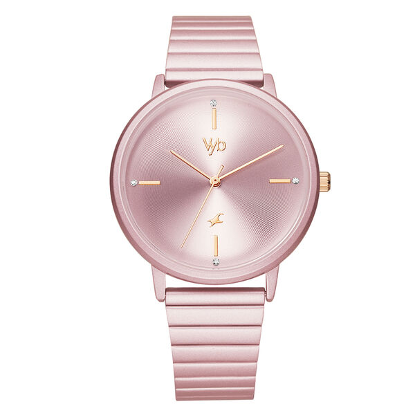 Fastrack Vyb Bliss Quartz Analog Pink Dial Stainless Steel Strap Watch for Girls - image number 0