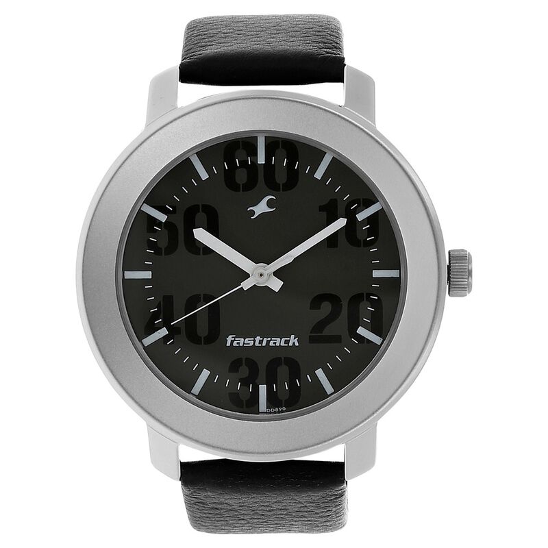 Buy Online Fastrack Quartz Analog Grey Dial Leather Strap Watch