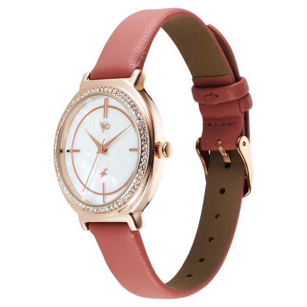Fastrack Vyb Spotlight Quartz Analog Mother of Pearl Dial Pink Leather Strap Watch For Girls - image number 3
