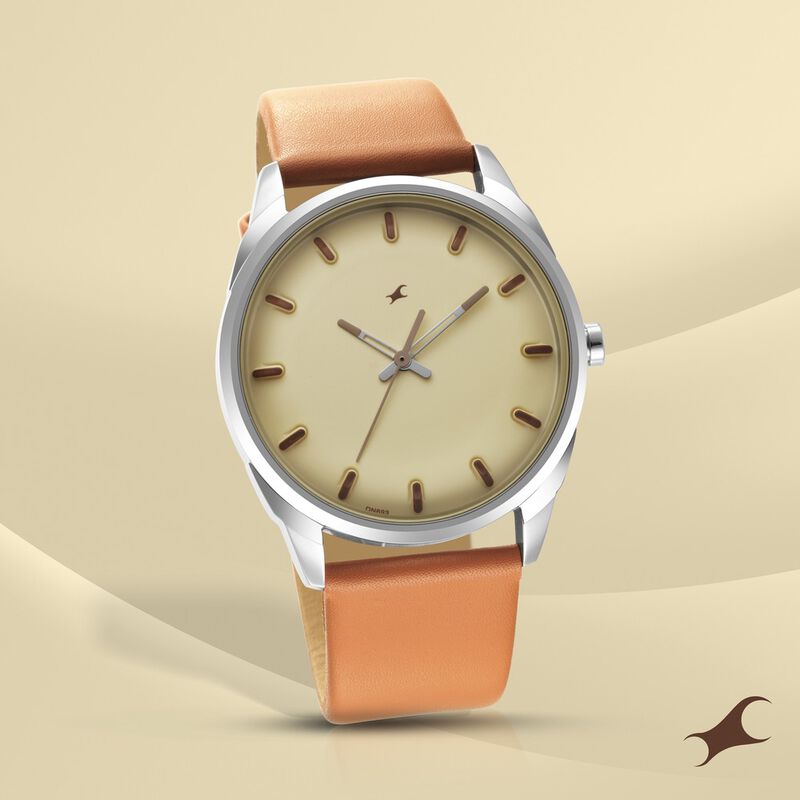 Buy Online Fastrack After Dark Beige Dial Leather Strap Watch for