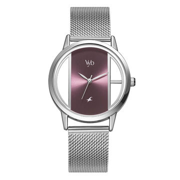 Fastrack Vyb Runway Quartz Analog Purple Dial Stainless Steel Strap Watch for Girls