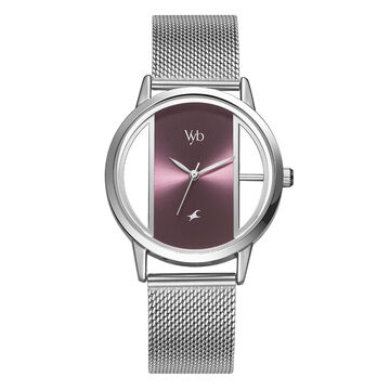 Vyb by Fastrack Quartz Analog Purple Dial Stainless Steel Strap Watch for Girls