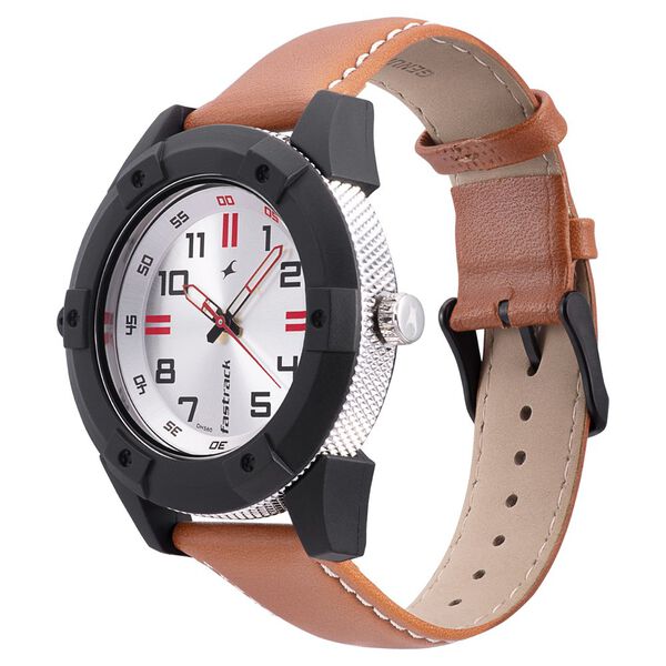 Fastrack Modular Quartz Analog Silver Dial Leather Strap Watch for Guys - image number 2
