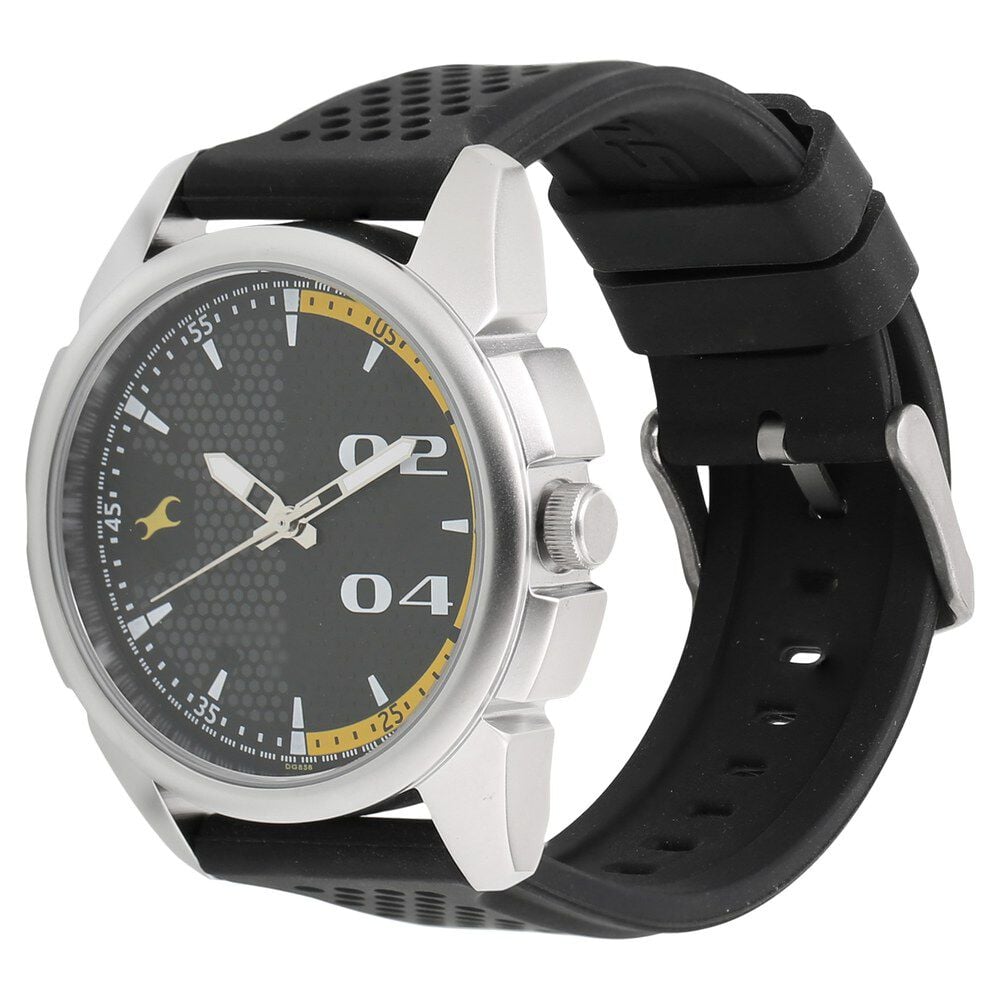 Buy Online Fastrack Loopholes Quartz Analog Black Dial Silicone Strap Watch for Guys np3124sp02 Fastrack