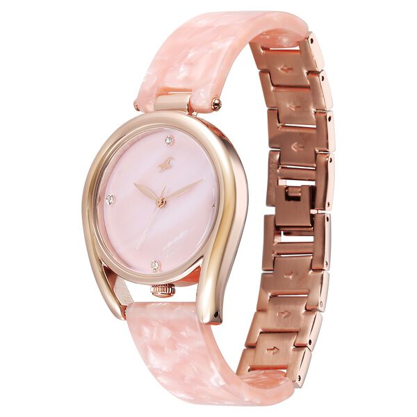 Fastrack Younique Quartz Analog Pink Mother Of Pearl Dial Two Toned Acetate & Metal Strap Watch For Girls - image number 2