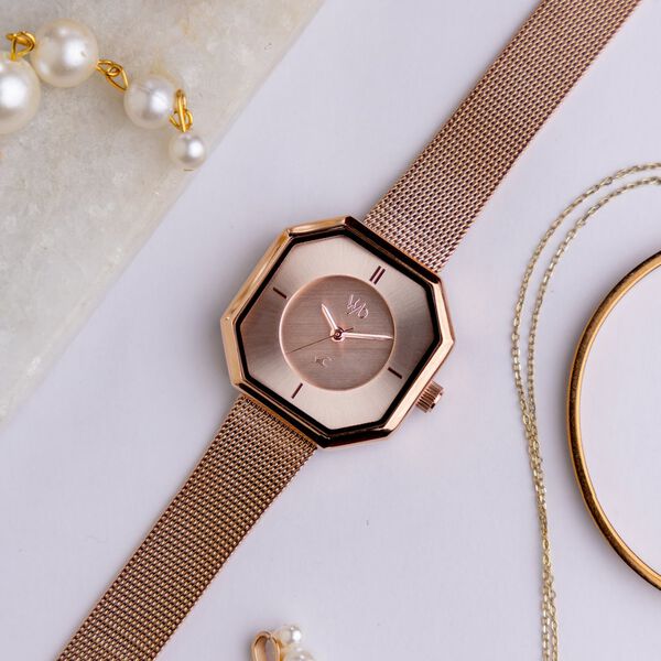 Fastrack Vyb Prodigy Quartz Analog Rose Gold Dial Stainless Steel Strap Watch for Girls - image number 0