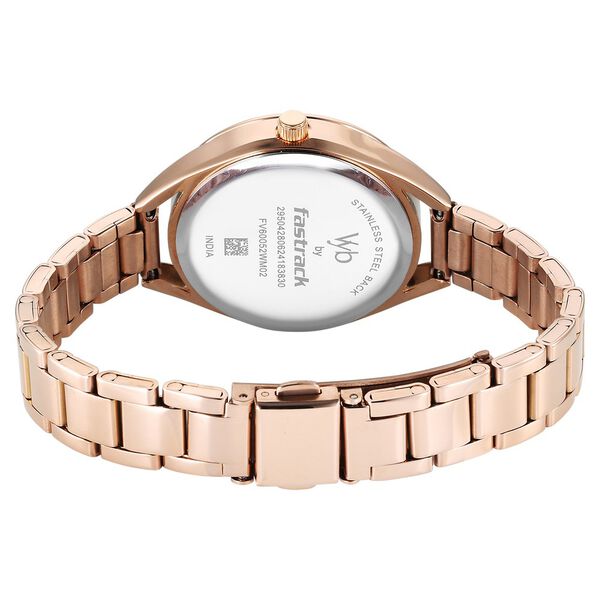 Fastrack Vyb Aurora Quartz Analog Rose Gold Dial Rose Gold Color Metal Strap Watch For Girls - image number 5