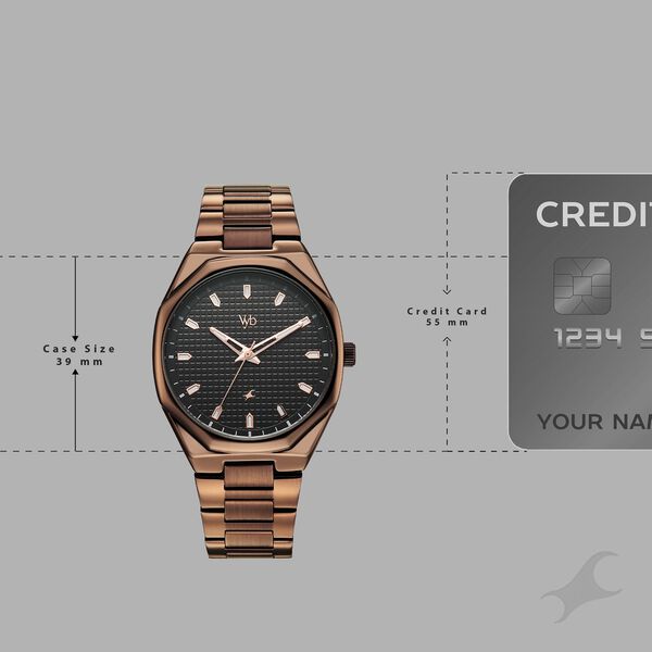 Vyb Nimbus By Fastrack Quartz Analog Black Dial Brown Metal Strap Watch For Guys - image number 3