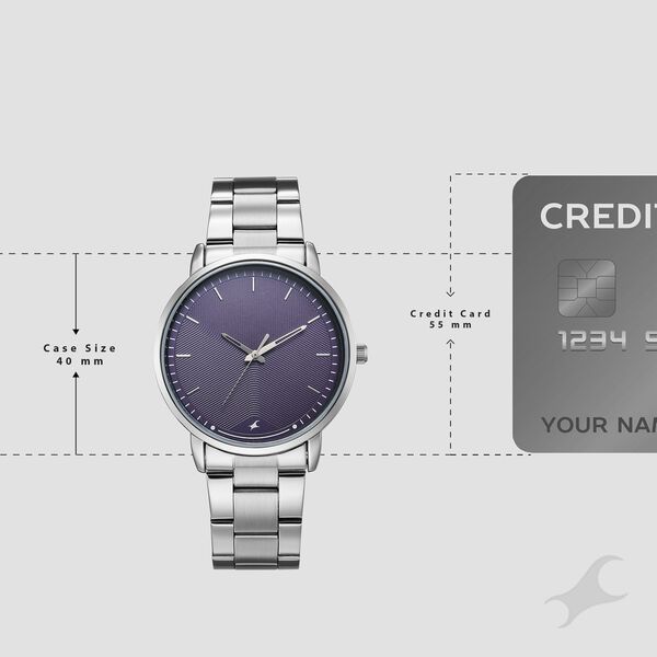 Fastrack Stunners Quartz Analog Purple Dial Silver Stainless Steel Strap Watch For Guys - image number 3