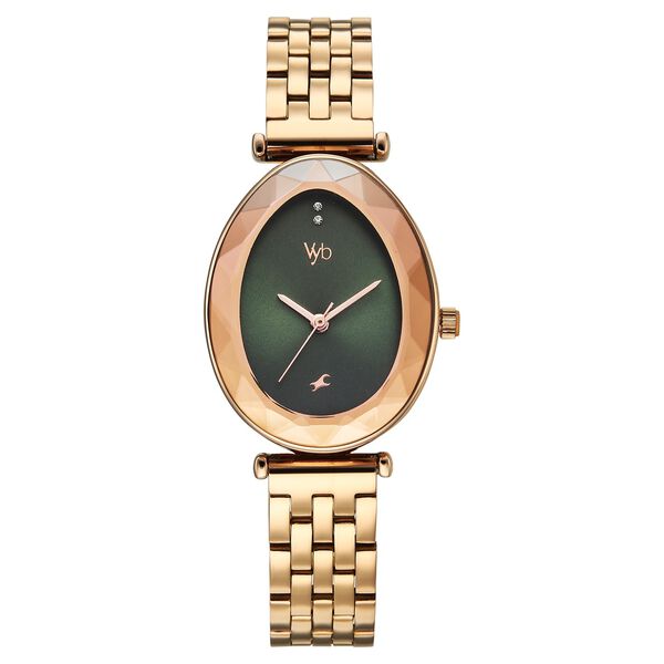 Vyb Prodigy By Fastrack Quartz Analog Green Dial Rose Gold Stainless Steel Strap Watch For Girls - image number 1