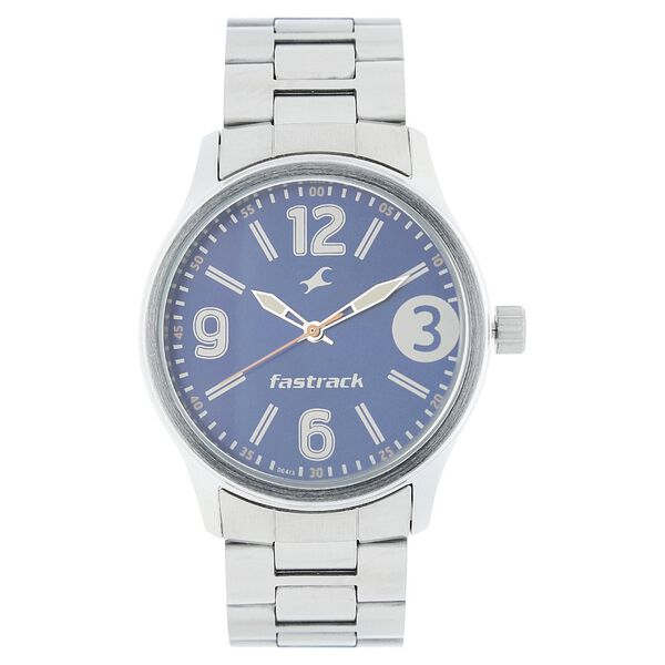Fastrack Bare Basics Quartz Analog Blue Dial Metal Strap Watch for Guys - image number 0