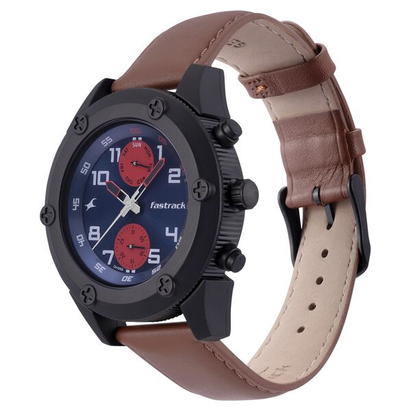 Fastrack Modular Quartz Analog Blue Dial Leather Strap Watch for Guys - image number 2