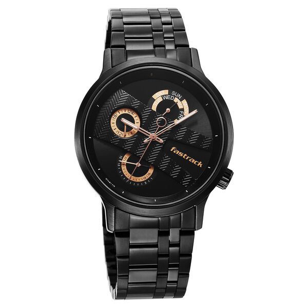 Fastrack Exuberant Quartz Multifunction Black Dial Stainless Steel Strap Watch for Guys - image number 2