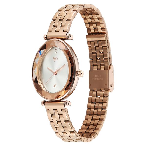 Vyb Prodigy By Fastrack Quartz Analog Silver Dial Rose Gold Stainless Steel Strap Watch For Girls - image number 4