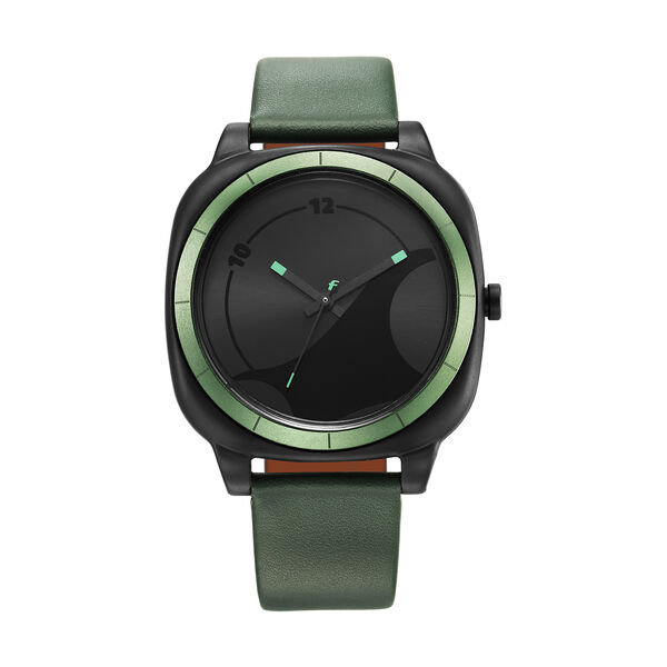 Fastrack Hype All Black Quartz Analog Black Dial With Green Leather Strap Watch For Unisex - image number 0