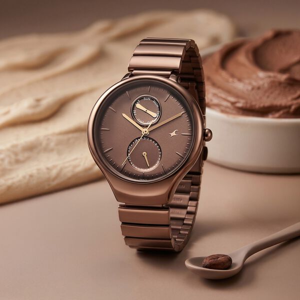 Fastrack Gelato brown multifunction metal strap watch with Chocolate dial for Girls - image number 0