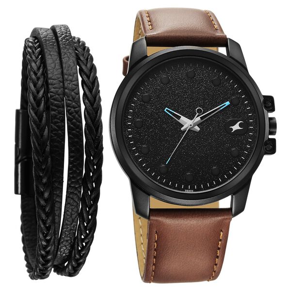 Fastrack Pulse Quartz Analog Black Dial With Tan Leather Strap Watch for Guys - image number 0