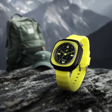 Fastrack Hype Adventure Quartz Analog Black Dial Yellow Silicone Strap Watch For Guys