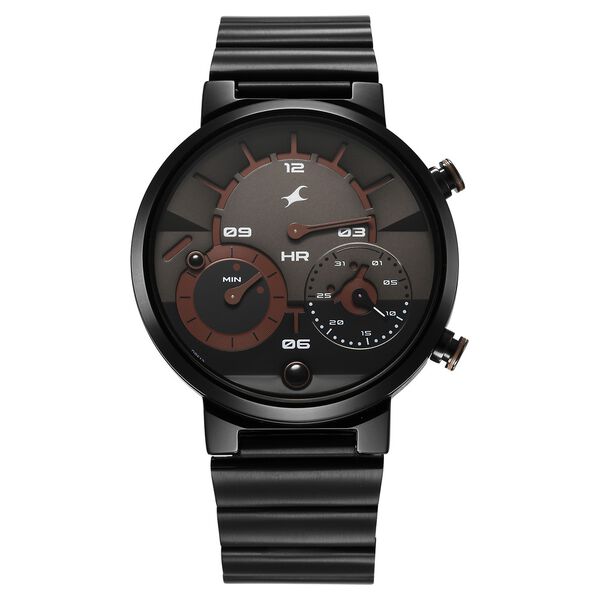 Fastrack Gambit Micromotor Black Dial Black Metal Strap Analog Watch for Guys - image number 1