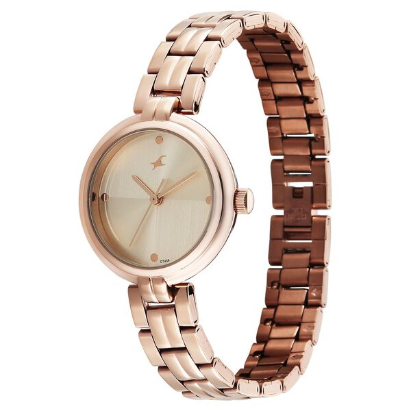 Fastrack Stunners Quartz Analog Beige Dial Rose Gold Stainless Steel Strap Watch For Girls - image number 2