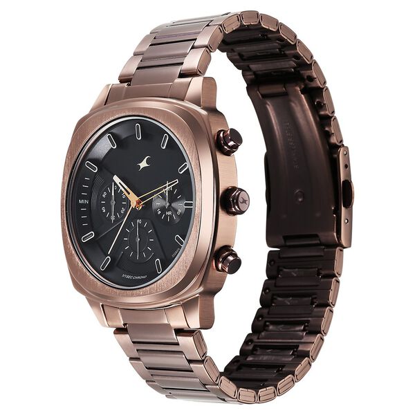 Fastrack Kronos Chronograph Black Dial Brown Stainless Steel Strap Watch For Guys - image number 2