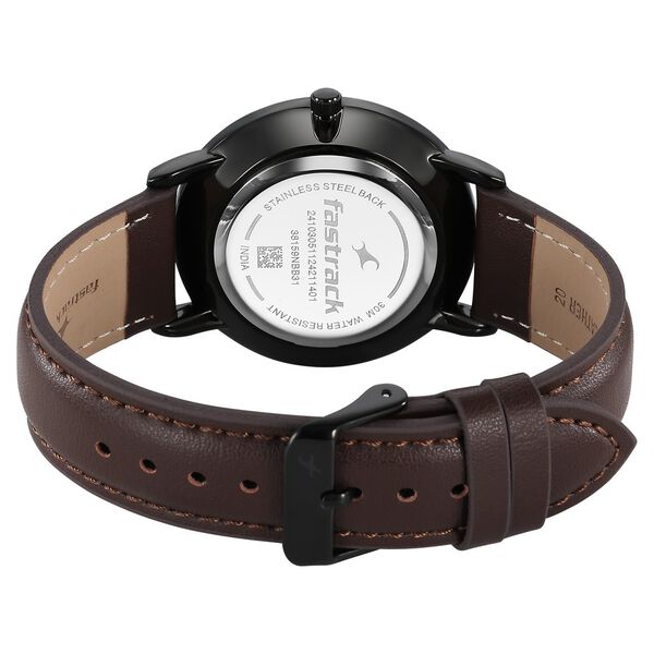 Fastrack Stunners X Quartz Analog Beige Dial Leather Strap Watch For Guys - image number 4
