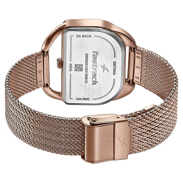 Fastrack Style Up Quartz Analog Silver Dial Rose Gold Stainless Steel Strap Watch For Girls - image number 4