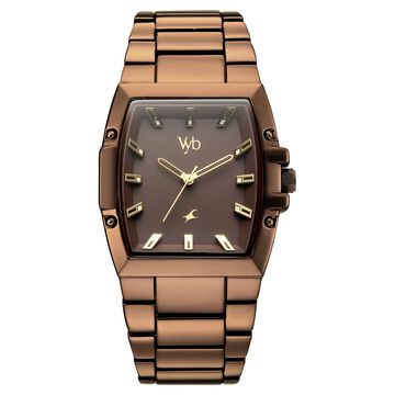 Vyb Challenger By Fastrack Quartz Analog Brown Dial Brown Metal Strap Watch For Guys