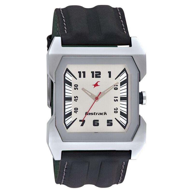 Buy Online Fastrack Quartz Analog Silver Dial Leather Strap Watch for