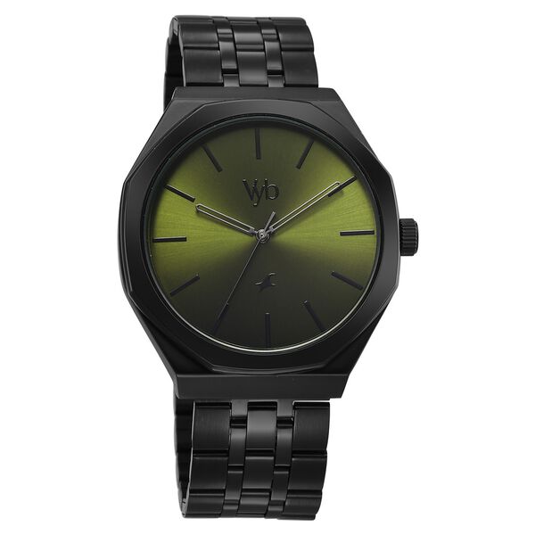 Fastrack Vyb Challenger Quartz Analog Green Dial Metal Strap Watch For Guys - image number 2