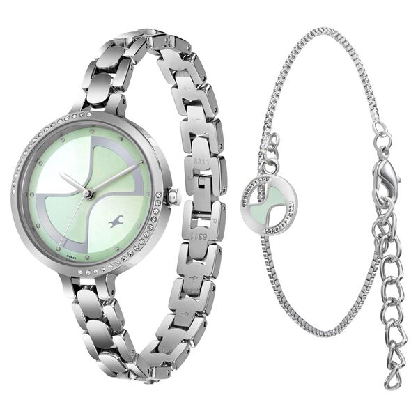 Fastrack Pulse Quartz Analog Green Dial Metal Strap Watch For Girls - image number 2