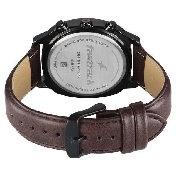 Fastrack Kronos Guys Chronograph Watch With Date Black Dial & Brown Leather Strap - image number 5