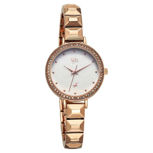 Fastrack Vyb Enigma Quartz Analog Mother of Pearl Dial Rose Gold Color Metal Strap Watch For Girls - image number 2