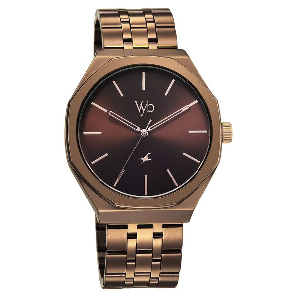 Fastrack Vyb Challenger Quartz Analog Brown Dial Metal Strap Watch For Guys - image number 2