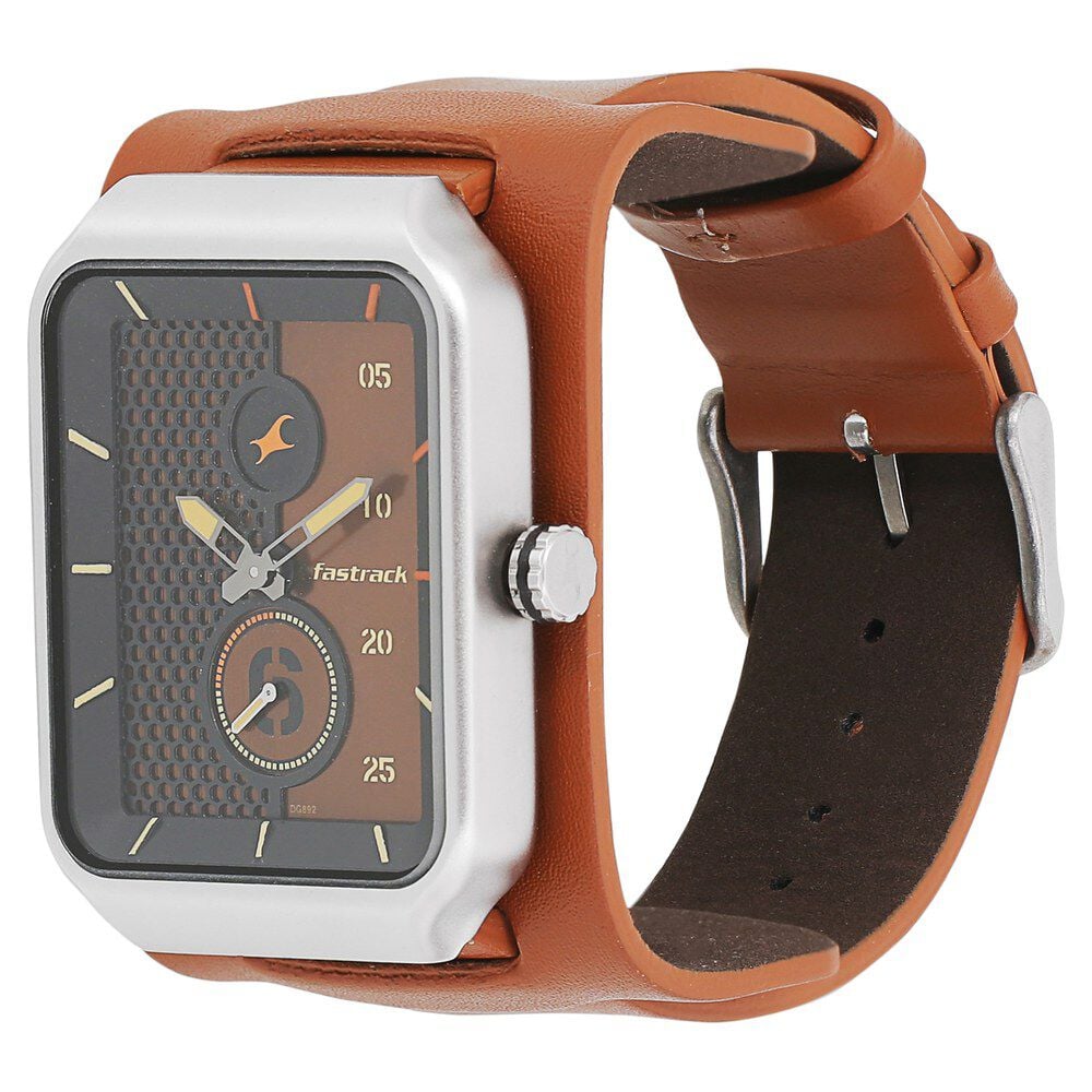 Buy Online Fastrack Loopholes Quartz Analog Beige Dial Leather Strap Watch for Guys 3173sl02 Fastrack