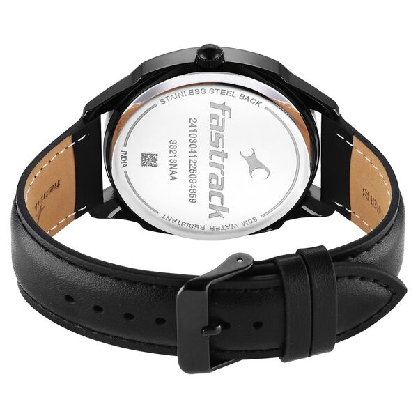 Fastrack Stunners Quartz Analog Black Dial Black Leather Strap Watch For Guys - image number 5
