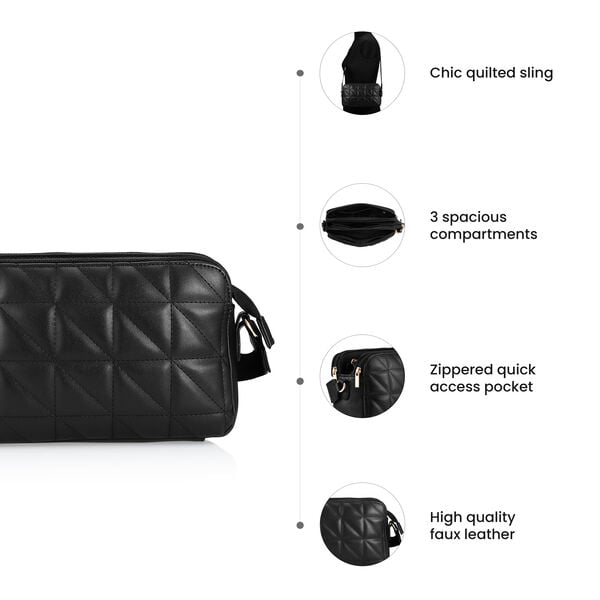 Black Quilted Sling Bag - image number 7