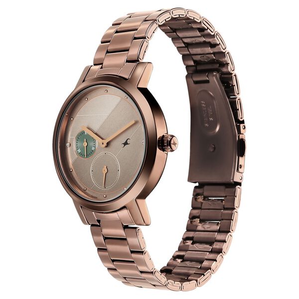 Fastrack Tick Tock Quartz Analog Beige Dial With Brown Stainless steel Strap Watch for Girls - image number 2