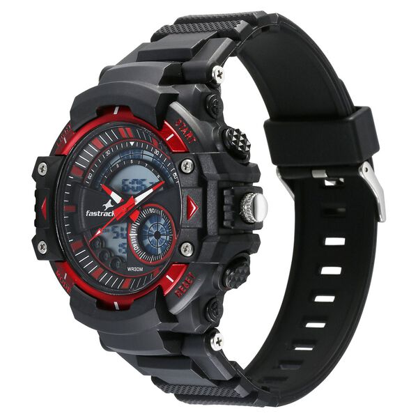 Fastrack StreetStyle Quartz Digital Black And Red Dial Black PU Strap Unisex Watch - image number 2