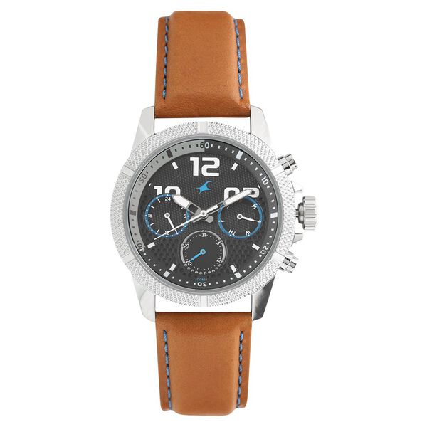 Fastrack Loopholes Quartz Multifunction Black Dial Leather Strap Watch for Guys - image number 0