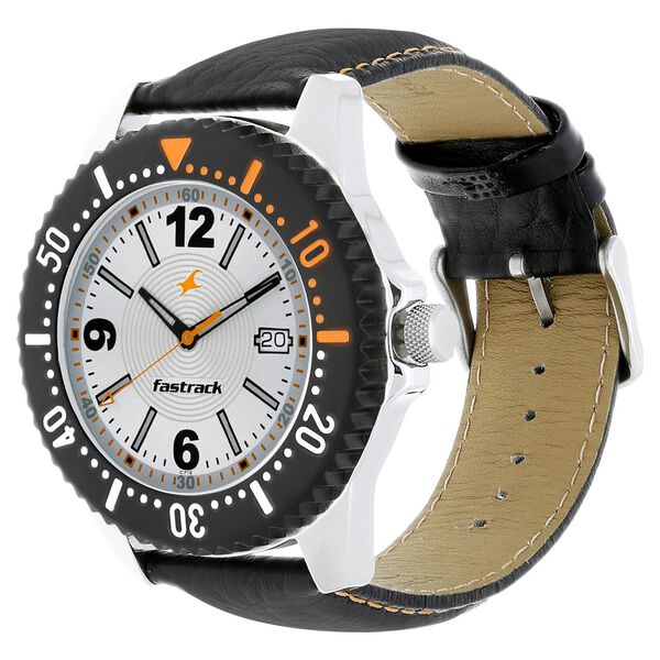 Fastrack Quartz Analog with Date Silver Dial Leather Strap Watch for Guys - image number 1