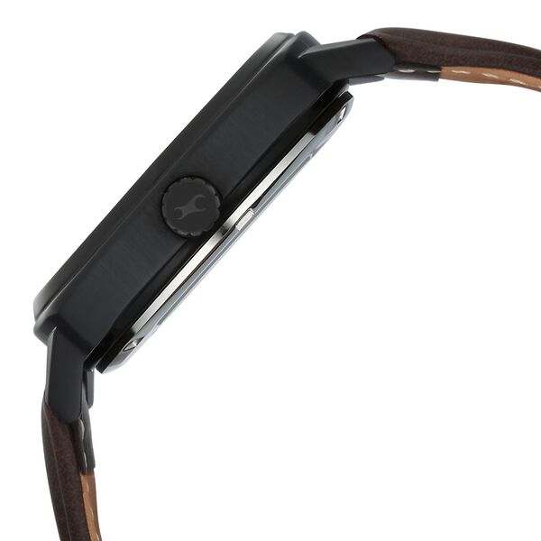 Fastrack Automatics Collection Green Dial Brown Leather Strap Watch For Guys - image number 4