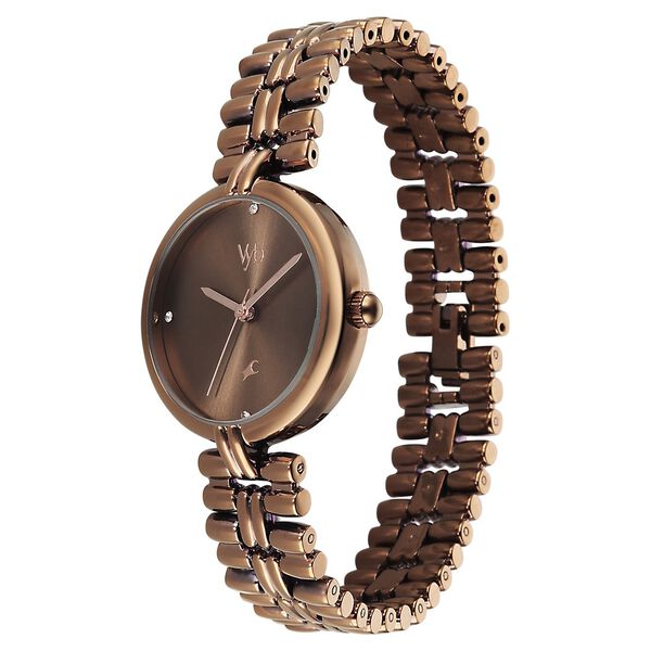 Vyb Charmer By Fastrack Quartz Analog Brown Dial Brown Metal Strap Watch For Girls - image number 2