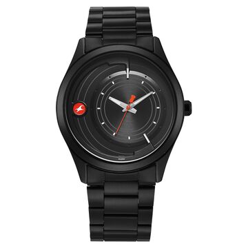 Fastrack Groove Quartz Analog Black Dial Black Stainless Steel Strap Watch For Guys