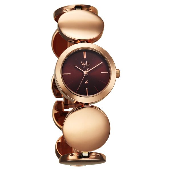 Vyb Showstopper By Fastrack Quartz Analog Maroon Dial Rose Gold Metal Strap Watch For Girls - image number 1
